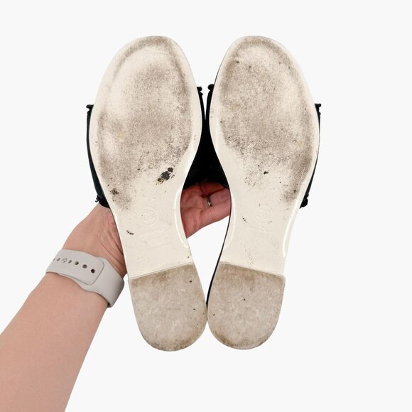 Chanel CC Flat Mule Slide Sandals EU 37 US 6-6.5 Black Knit Fabric Logo Slipper - Picture 9 of 12